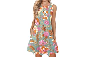 WNEEDU Vestidos de Verano de Playa Sin Mangas para Mujer