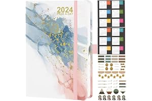 Nitukany A4 Diary 2024 Day Per Page Runs January 2024 to December 2024 Hourly Planners with Yearly Calendar Stickers, Monthly Tabs, Pen Loop, Banded and Inner Pocket 8.5" x11"