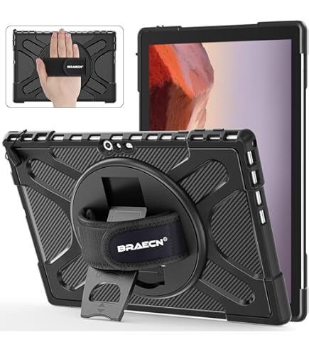 DreamerX For Microsoft Surface Pro 7 Plus/7/6/5/4 Case 12.3" Case, Kids-Friendly Shockproof Rugged Business Cover Rotating Stand Hand Strap Pencil Holder, Compatible With Type Cover Keyboard, Black