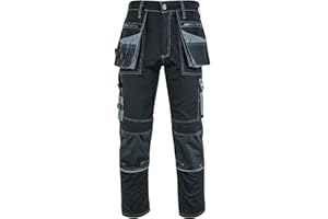 SPARKX Work Trousers Men - Heavy Duty Professional Work Utility & Safety Trousers with Holster Pockets- Cargo Pants Men Workwear Trousers with Knee Pad Pockets - Black - 310gsm