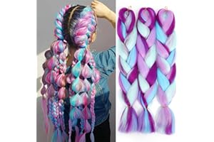 FANWYFYU Extensiones de pelo trenzado Ombre, 3 unidades de Kanekalon, extensiones de pelo trenzado, 24 pulgadas, caja de trenzas, pelo sintético para trenzar