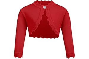 trudge Fille Boléro Manche Longue Gilets Coton Filles Bolerose Court de Base Festive Enfant Cardigan pour Robe de Soirée de Mariage