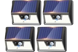 nipify Luce Solare LED Esterno, 4 Pezzi Faretti solari esterni con sensore di movimento, 3 Modalità Impermeabile Faretto Solare da Esterno, Luci Solari per Giardino, Cortile, Patio, Garage, Parete