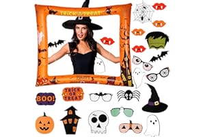 Popuppe 22pcs Photo Booth Props with Inflatable Selfie Frame, Giant Photo Booth Celebration Blow Up Party Props, Halloween Party Games Accessories Decoration
