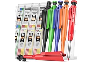 Nicpro Confezione da 5 matite da carpentiere con temperamatite e supporti, set di matite meccaniche da carpentiere con 53 ricariche, penna per la lavorazione del legno, matite resistenti per