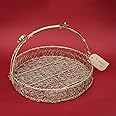 ekysa dekor metal meshwire multipurpose hamper Fancy Basket/Tray/Platter with hadles for Packing, Gifting, Decoration - Golden (10 * 10 * 2.5 inch)