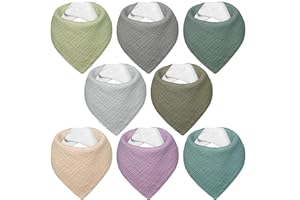 IKWOLETI Baberos Bebe Recien Nacido, Bavoirs Bebe Triangulares de Muselina, Baberos Bandana para Bebe Unisex, Altamente Absorbentes, Transpirables y Ajustables, 8 Piezas