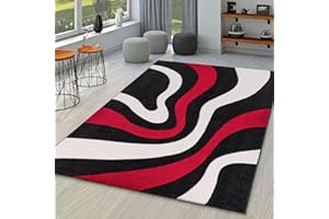TT Home Tappeto Soggiorno Moderno Pelo Corto Effetto 3D Geometrico A Onde, Colore:Rosso, Dimensione:60x110 cm