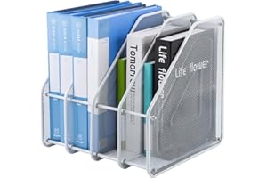 TOROTON Mesh Magazine File Rack Holder, 4 Compartments Metal Mesh Home Office Desk Book Sorter Storage Shelf, for Paper Magazine Documents and Books-White