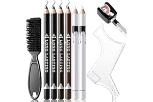 Noerrors Barber Pencil for for Lining, Hair Line and Beard Guide Shaping, Magic Barber Chalk for Design Hairline Razor Trace Black Brown White Barber Pencils Set with Sharpener Ruler Brush for Men