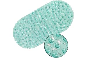 WELTRXE Bathtub Mat Non Slip Shower Mat for Inside Bath, Anti Mould Anti Slip Bath Mats, 69 x 36 cm Oval Pebble PVC Bathroom Bath Tub Mat with Suction Cups & Drain Holes, Machine Washable, Jade Green