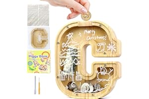 Mikytoper Money Box for Kids Wooden Letter Piggy Banks for Kids Money Box with Target Area Personalized Money Box Clear Money Bank for Gift Decoration Baptism (C)