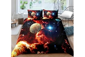 Timiany Kinder Bettwäsche Set Sonnensystem Planet Jungen-Teenager-Bettbezüge Mit Reißverschluss 135x200cm+80x80cm Planeten & Sterne Mikrofaser Bettbezug (Universum-G,200x200+80x80)