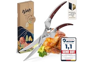 kjøk Premium Geflügelschere aus Edelstahl und Holz - immer die richtige Profi Tranchierschere, egal ob als Hähnchenschere oder Entenschere - Mehrzweck-Küchenschere zum Schneiden von Geflügel