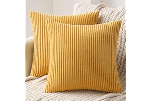 MIULEE Zestaw 2 dekoracyjnych poszewek na poduszkę z prążkowanego aksamitu na sofę miękka dekoracyjna poszewka na poduszkę do domu salonu sypialni łóżko 40 x 40 cm żółty imbir