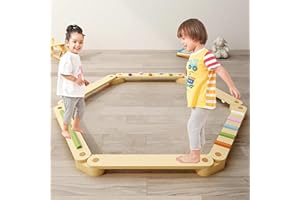 BBTEQEKN Schwebebalken mit farbigen Hindernissteinen für Kleinkinder, Montessori Balance Board für Koordination, Gymnastik Hindernisbahn Spielzeug für Mädchen Jungen