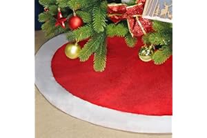 SALCAR Gonna per Albero di Natale in Rosso e Bianco, Tappeto Rotondo in Peluche Artificiale a Blocchi di Colore, Pelliccia Sintetica di Lusso da per Natale, Matrimoni, Decorazioni Natalizie - 120cm