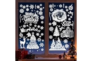 LEMESO Vetrofanie Natalizie Adesivi Natalizi per Finestre 9pz, Vetrofanie Natale Bianche per Vetrine Negozi, Decorazioni Natalizie per La Casa per Finestre con Motivi Fiocchi di Neve