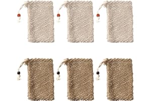 GIEEU 6 Seifensäcke, 3 Seifensäcke aus Jute, 3 Seifensäcke aus Baumwolle und Leinen, Seifensäcke aus biologischem Anbau Seifensäcke, Seifenschaum und Trockenseife, Peeling, Seifenreste für Massagen