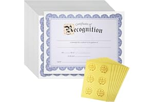 Best Paper Greetings 48 Sheets Blue Floral Certificate of Recognition Paper for Printing with Gold Foil Sticker Seals|Customizable|Border for Graduation,DiplomaCompletion Award Documents(8.5x11)