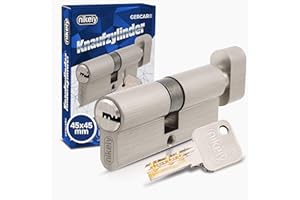 GERCAR - Pro - Cylindre de serrure à bouton - 45/45 - Massif - Avec bouton - En laiton nickelé mat - Avec 5 clés - Clé réversible - Longueur : 90 mm, A : 45 B : 45 - 1 x