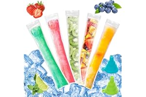 Scettar 200 Pièces Sacs Popsicle(28 * 5.5cm),Moule à Glace avec 2 Pièces Entonnoirs,Popsicle Pochettes,DIY Moule Glace Silicone Batonnet pour Crème Glacée, Bonbons et Yaourts