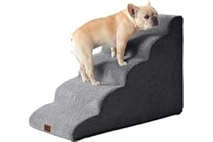 EHEYCIGA Escalera para Perros Pequeños 5 Peldaños, Rampa para Perros de Espuma para Cama y Sofá, Escalera para Mascotas Mayores con Funda Lavable y y Fondo Antideslizante, 40x83.5x57 cm, Gris