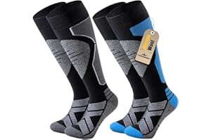 Niorasen 2 Pares Calcetines Esquí Lana Merina Hombre Mujer, Calcetines Esqui Térmicos Invierno con Grueso Rizo, Ideales para Trekking, Ciclismo, Snowboard y Deportes de Invierno