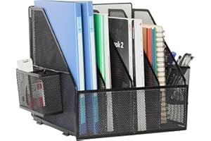 JEBELE Portariviste a 4 Sezioni con 2 Portapenne Laterali da scrivania portadocumenti da ufficio per fogli A4, riviste letteratura documenti libri,Nero