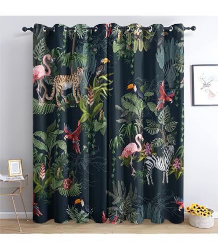 Rideaux Extérieur Imperméable Motif Forêt 3D - 2 Pièces Rideau Occultant Pour Pergola Terrasse 101x213cm Jungle Verte