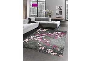 CARPETIA Designerski dywan z krótkim włosiem, kwiaty, szaro-różowy, wymiary: 160 x 230 cm