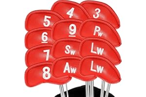 FINGER TEN Couvre Club De Golf Fer Capuchon Protege Housse Protection Cache Cuir synthétique de Luxe Lot de 12, Golf Club Covers Headcover Set avec Numéro Facile pour Homme Femme