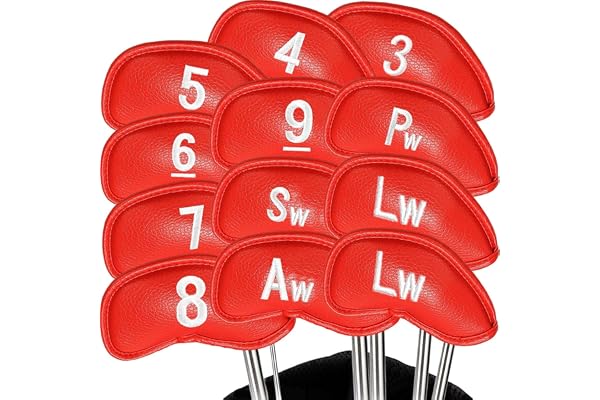 Couvre Club De Golf Fer Capuchon Protege Housse Protection Cache Cuir synthétique de Luxe Lot de 12, Golf Club Covers Headcover Set avec Numéro Facile pour Homme Femme