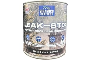 SIRAMICO COATINGS | Leak Stop Rapid Roof Repair BLACK Paint | 1 Litre | Instant Waterproof Roof Sealant | Perfect for Flat and Pitched Felt, Shed & Garage Roofs | Can Be Applied to Damp Surfaces