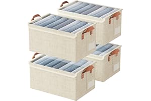 AARAINBOW Closet Clothes Organizer Bins 4 Pc, Fabric Storage Box Stackable Shelf Organizer Bins, Foldable Closet Shelf Storage Container with Lid & Steel Frame, 23L (4 Beige with Lid)