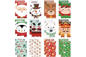 FACCITO 48 Pcs Mini Cahiers de Noël Petits Blocs-Notes de Poche Cahiers de Poche de Noël Bonhomme de Neige Père Noël Mini Carnets pour Enfant Fourniture de Fête Sac de Friandises (6 x 10 cm, Dessin Animé)