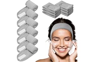 Lophe - Diadema de microfibra para el cabello y maquillaje, 6 unidades, reutilizable, ajustable, con cinta mágica, para yoga y deporte, cuidado facial, gris