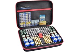 GWCASE Battery Organizer Storage Holder, Batteries Storage Containers Box with Battery Tester Checker Fits for AA AAA 9V C D Lithium 3V LR44 CR2016 CR1632 CR2032 CR2025 (Case Not Includes Batteries)-Black