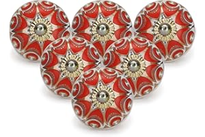 FURNISHFUL FINESSE Knöpfe für Schränke und Schubladen – Türgriffe Schränke, verschiedene handbemalte Kommoden, Küchen, Kleiderschränke, Boho-Inneneinrichtung, Rot, 6 Stück, CKB-GLD-RD-P06