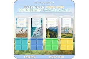 SCENTORINI Wax Melts, Wax Cubes, Soy Wax Cubes for Wax Warmer, Ocean Breeze, Fresh Linen, Bohemia Forest, Winds in Summer, 4 x 2.5oz for Christmas