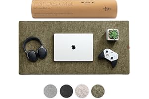 NORDIK BY DESIGN Nordik Large Felt Desk Mat - Timber Moss Green - 89 x 43 cm - Full Desk Cover Keyboard and Mouse Mat - Protector Pad and Matt - Deskmat Blotter for Office