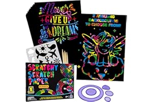 PURPLE LADYBUG Hojas para Rascar 36 Cartulinas A4 Rascables para Dibujar con Revestimiento Negro de Fondo Arcoiris, Plateado y Dorado - Incluye Pegatinas, Plantillas y Lápices de Madera