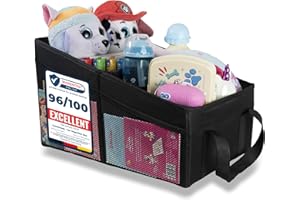 LIONSTRONG® Organisateur de Voiture [TRÈS STABLE GRÂCE AUX PANNEAUX PLASTIQUE] - Organisateur Universel Siège Arrière et Siège Avant - Idéal pour les Vacances - Espace pour Jouets - Résistant à l'Eau