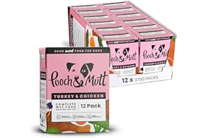 Pooch & Mutt - Turkey & Chicken Pack of Complete Wet Dog Food, Dry Dog Food Topper, 12x375g