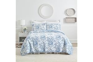 Laura Ashley Dwustronna pościel bawełniana z pasującymi poszewkami na poduszki, lekka dekoracja domu na wszystkie pory roku, niebieski Bedford Delft Blue, King