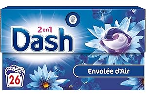Dash 2en1 PODS, Lessive En Capsule, 104 Lavages (4 x 26 Lavages), Envolée d’air, 3 SEMAINES DE FRAÎCHEUR* AVEC L’ADOUCISSANT LENOR, Fabriquée En France. Dash 2in1