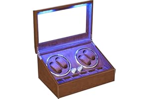 ANWBROAD Remontoir Montre Automatique Ecrins pour Montres Automatiques pour 4 +6 Boîte à Remontoir de Rangement Supersilencieux Luxueux Watch Winder LED Légère 4 Modes de Rotation JWW002Z