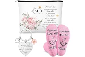 Weewooday 60 Geburtstagsgeschenk für Frauen inklusive 60 Kosmetiktasche für Frauen Socken und Schlüsselanhänger 1965 Geschenkideen für Damen Ehefrau Mutter Oma Tochter Schwester Freundin Teenager