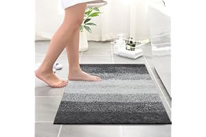 LEXETER Microfibre Bath Mat, 60x40cm Bathroom Mat, Non-Slip Super Absorbent Machine Washable Extra Soft Bath Mats for Bathroom, Gray