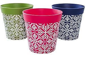 Hum Flowerpots, 15 cm, Lot de 3, Divers Motifs, Coloris et Tailles, Pots de Fleurs en Plastique Intérieur/Extérieur, Multicolore Maroc